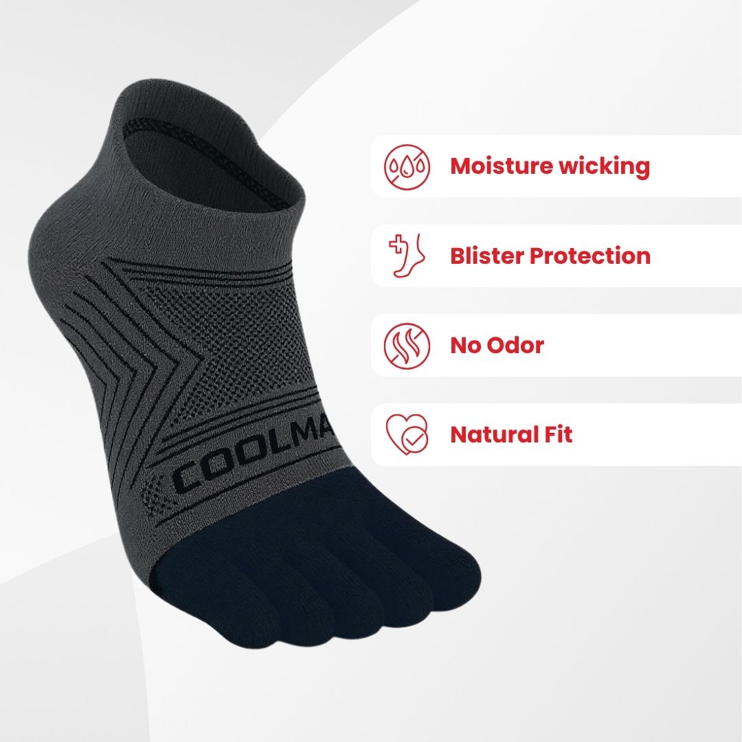 Kintoe Coolmax Performance No Show toe socks – design detail